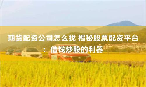 期货配资公司怎么找 揭秘股票配资平台：借钱炒股的利器